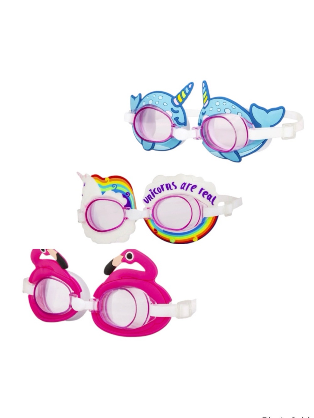 Dolfino Kids 3-in-1 Unicorn & Flamingo Swim Goggles - Pink, Blue, White